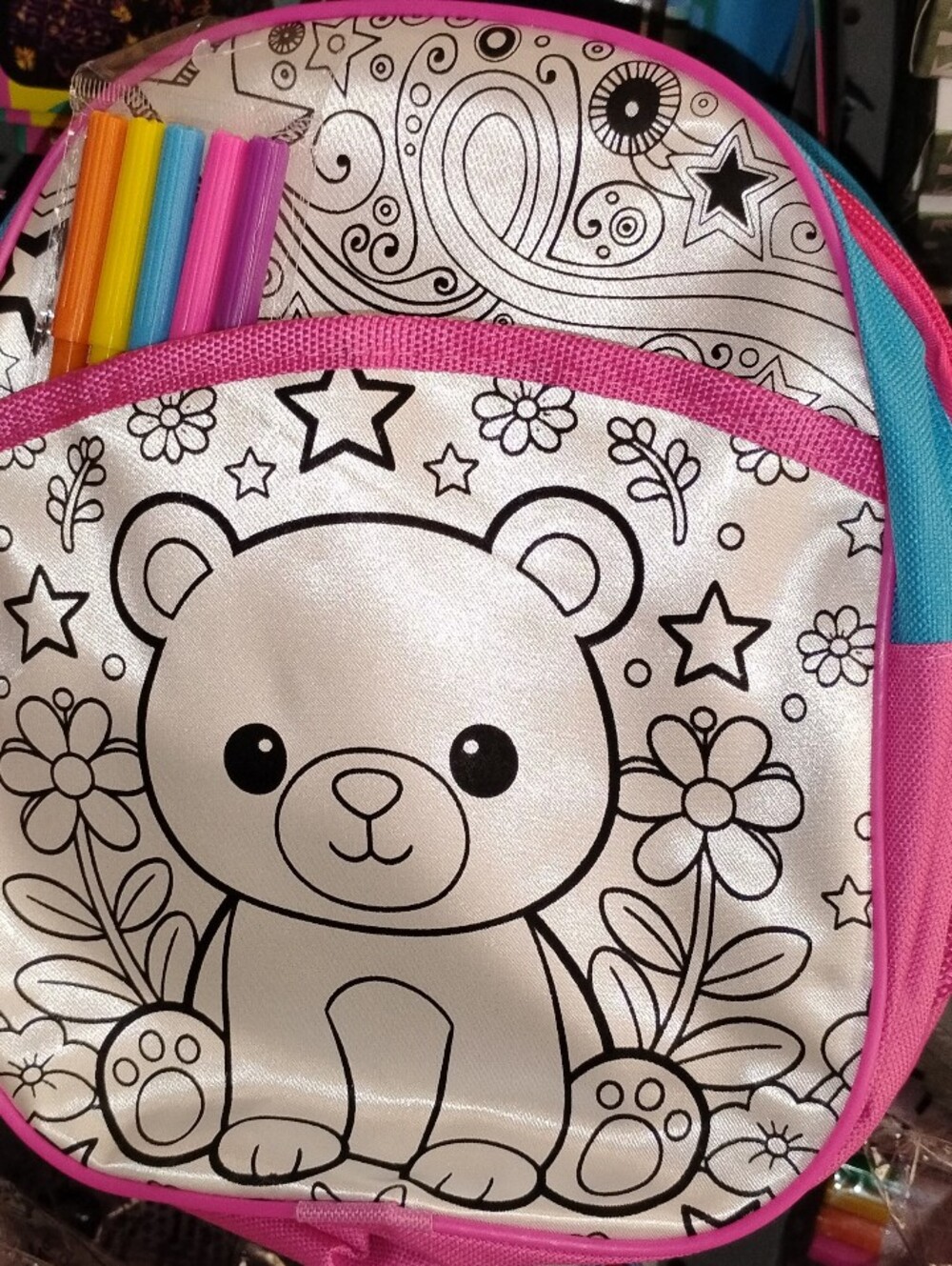 Kids Bear Coloring Backpack with Pink Trim